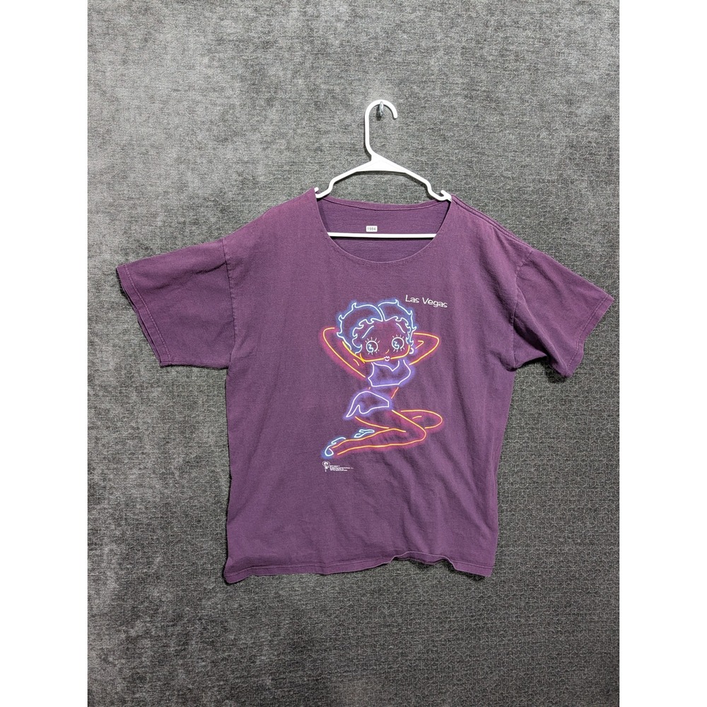 Vintage 1998 Betty Boop Las Vegas Neon Graphic T-Shirt Purple Single Stitch 90s